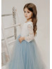 Ivory Lace Dusty Blue Tulle Gorgeous Flower Girl Dress Ivory Lace Dusty Blue Tulle Gorgeous Flower Girl Dress
